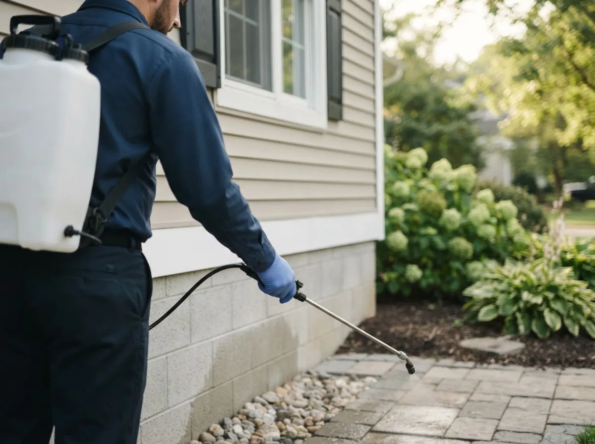 Pest control technician inspecting a home in Hingham, WI